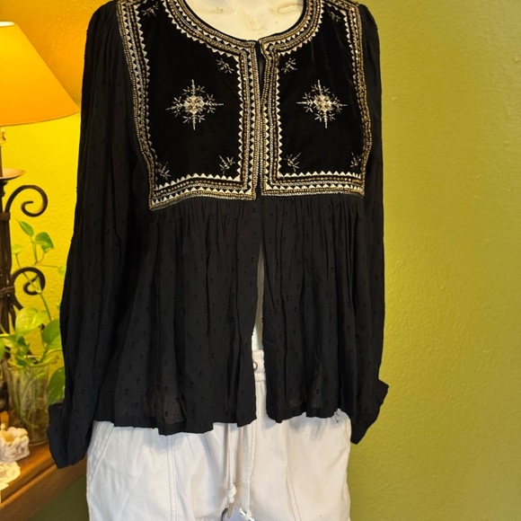 Velvet by Graham & Spencer Tops - Velvet by Graham & Spencer Black Embellished Long Sleeve Blouse